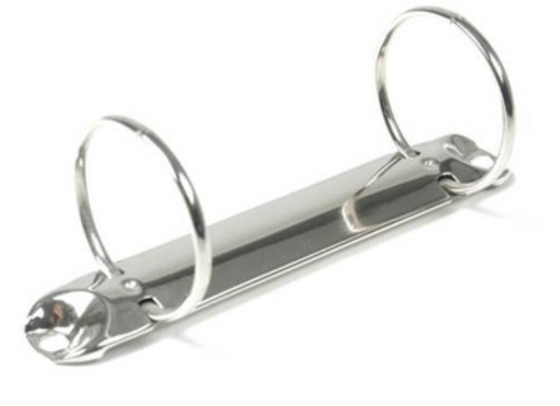 Herraje tamaño especial de dos argollas circulares, diámetro de 1.5 pulgadas, separación de 8 cm, acabado níquel, capacidad para 325 hojas, empaque de 400 piezas. Herraje tamaño especial de dos argollas circulares, diámetro de 1.5 pulgadas, separación de 8 cm, acabado níquel, capacidad para 325 hojas, empaque de 400 piezas.
